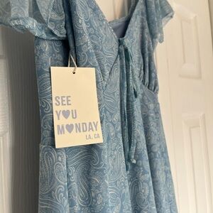 See You Monday Light Blue Paisley Tie-Front Sundress